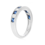 14K White Gold .39ctw Princess cut Channel Diamond & Sapphire Band