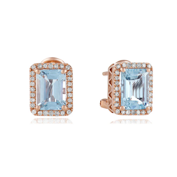 14K Rose Gold Aquamarine & .26ctw Diamond Stud Earrings