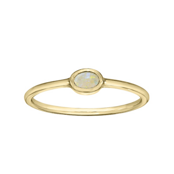 10K Yellow Gold 5x3mm Oval Opal Bezel set Chi Chi Ring