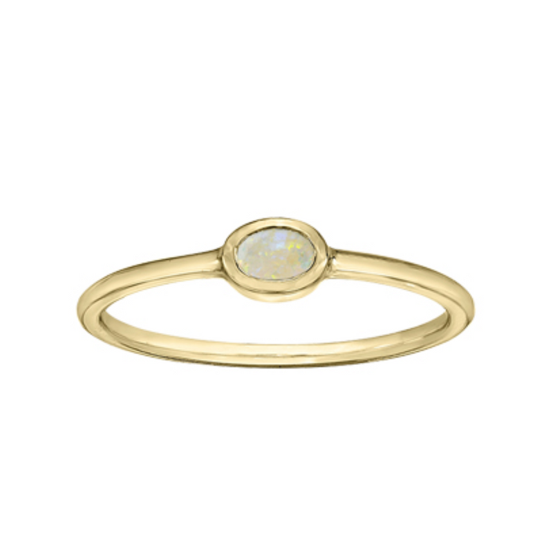 10K Yellow Gold 5x3mm Oval Opal Bezel set Chi Chi Ring