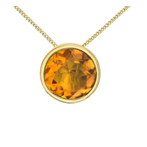 10K Yellow Gold 5mm Citrine Bezel set Pendant on Chain