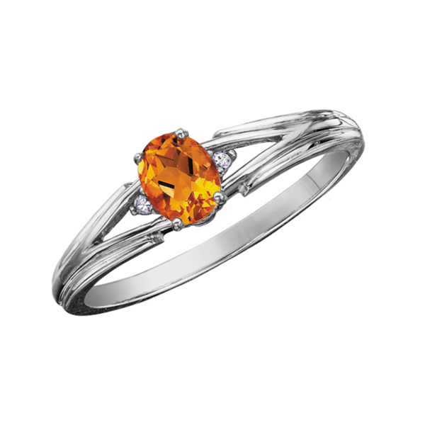 10K White Gold 5x4mm Oval Citrine & .015ctw Diamond Ring