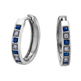 FJ 10K White Gold .03ctw & Sapphire Diamond Huggies