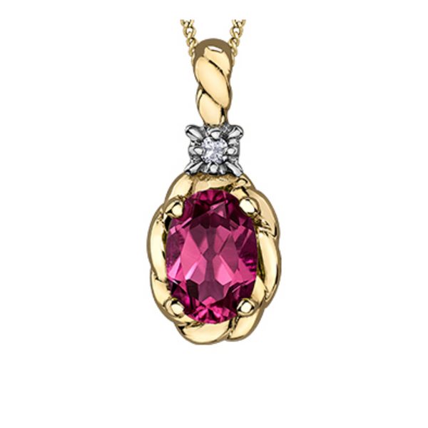10K Yellow Gold 6x4mm Oval Pink Topaz & .01ct Diamond Pendant with Chain