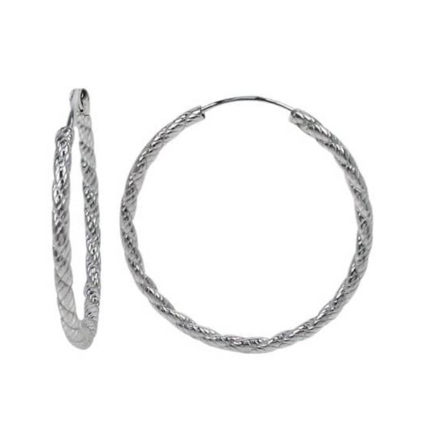Sterling Silver 20mm Diamond cut Hoops with Slip Closure