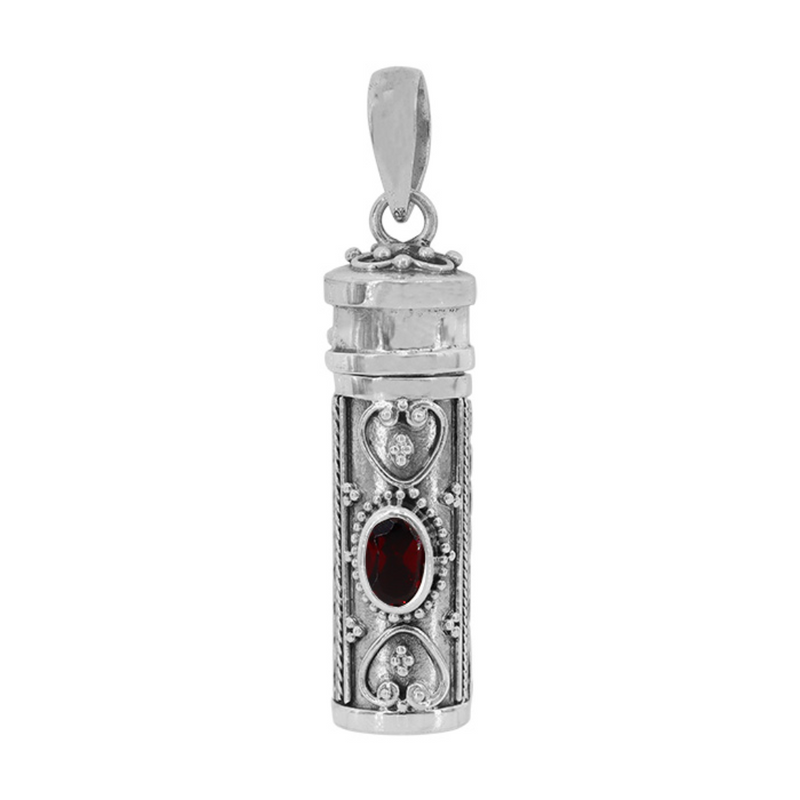 Sterling Silver Urn Pendant with Garnet