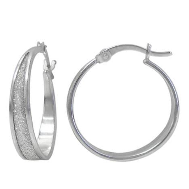 Sterling Silver Hoop Earrings with Stardust Finish
