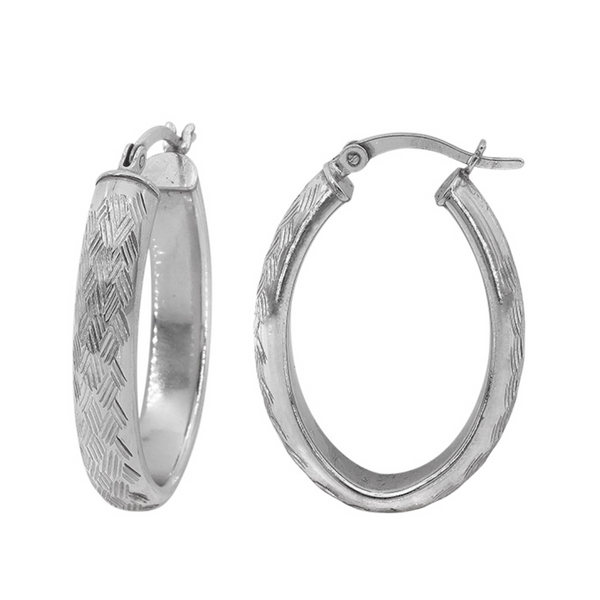 Sterling Silver 22x29mm Textured Oval Hoop Earrings