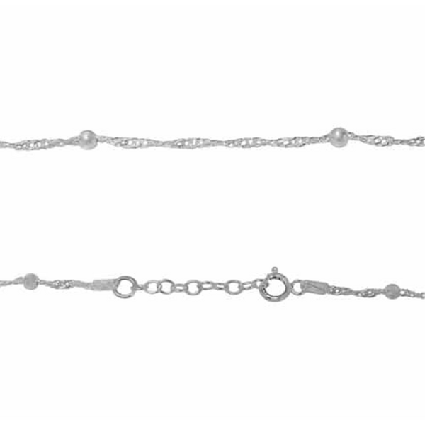 Sterling Silver 9″+1″ Singapore Chain Anklet with Beads