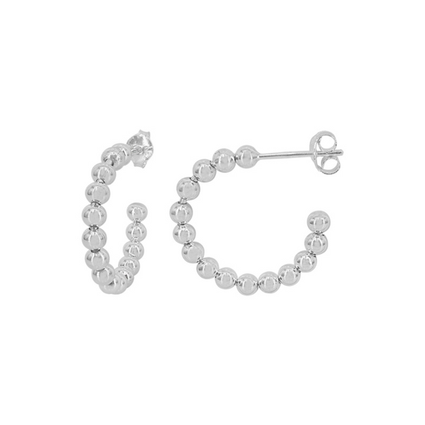 Sterling Silver Beaded Hoop Stud Earrings