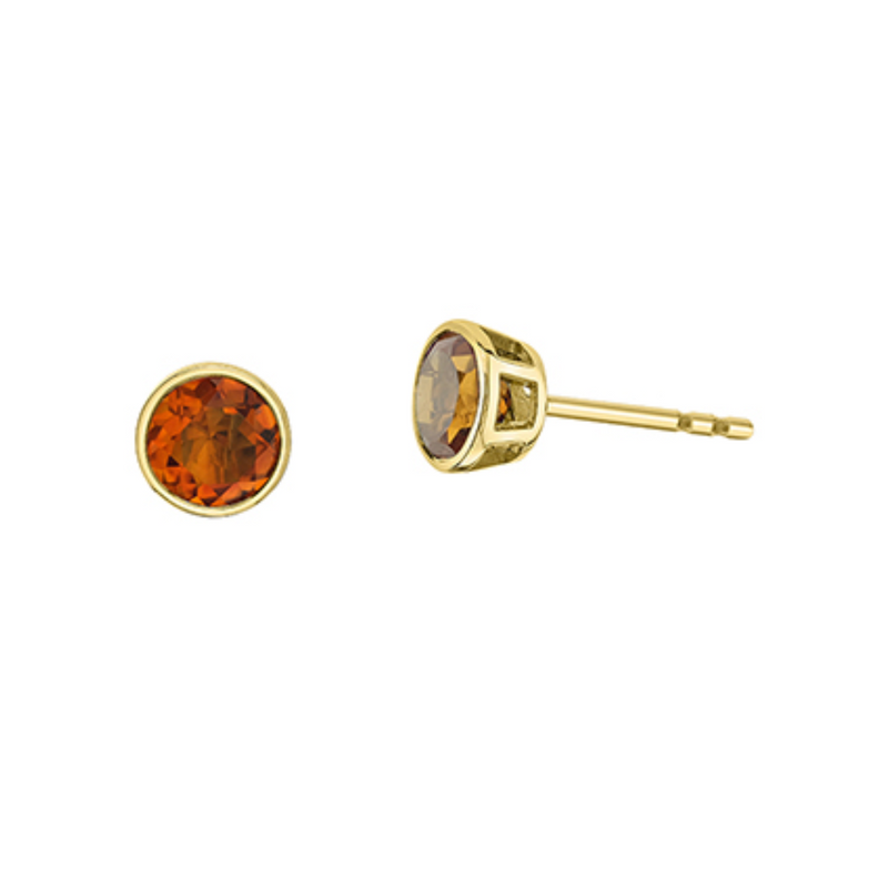 10K Yellow Gold 5mm Citrine Bezel set Studs