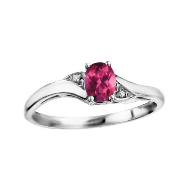10K White Gold 5x4mm Oval Pink Tourmaline & .01ctw Diamond Ring