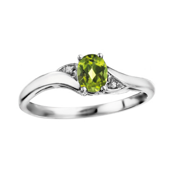 10K White Gold 5x4mm Oval Peridot & .01ctw Diamond Ring