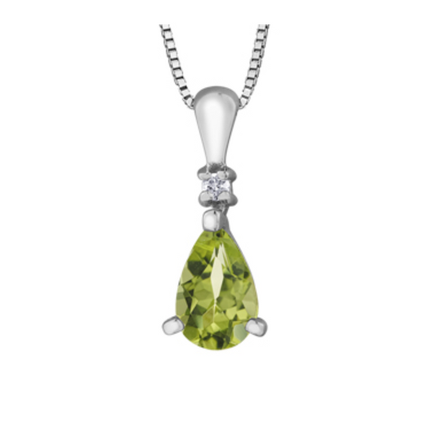 10K White Gold 6x4mm Pear shaped Peridot & .01ct Diamond Pendant with Chain