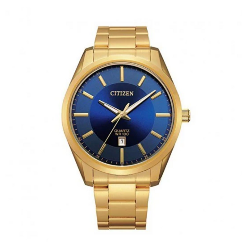 Citizen WR100 Quartz Gold-Tone Watch with Blue Dial