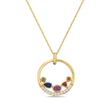 14K Yellow Gold 16/17/18" Rainbow Sapphire & .12ctw Diamond Open Circle Pendant on Chain
