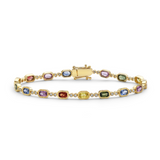 14K Yellow Gold Oval Rainbow Sapphire & .50ctw Round Brilliant Diamond Beaded Tennis Bracelet
