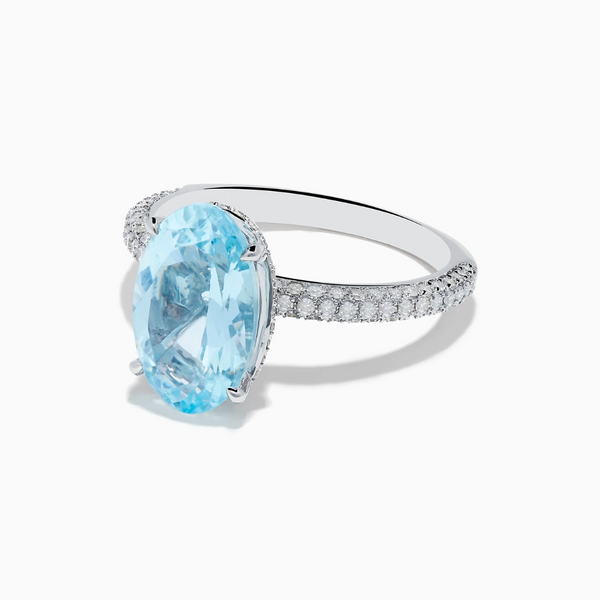 14K White Gold Oval Aquamarine & .51ctw Diamond Double Hidden Halo Ring