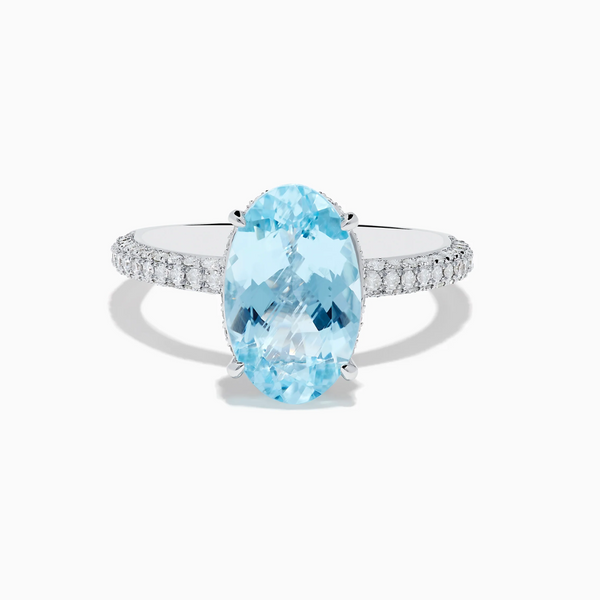 14K White Gold Oval Aquamarine & .51ctw Diamond Double Hidden Halo Ring