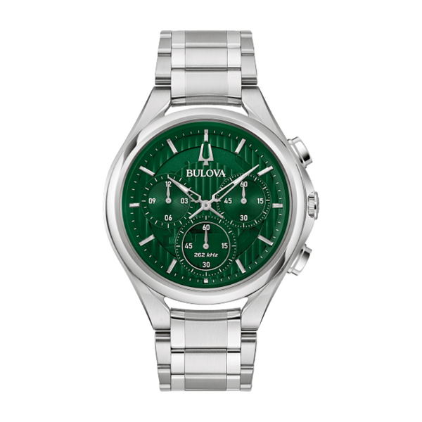 Bulova Curv Stainless steel Silver Watch with Green Dial