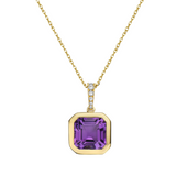 14K Yellow Gold Square Amethyst & .16ctw Diamond Pendant on Chain