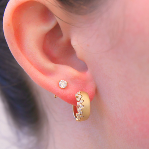 14K Yellow Gold Sandblast .36ctw Diamond Huggies