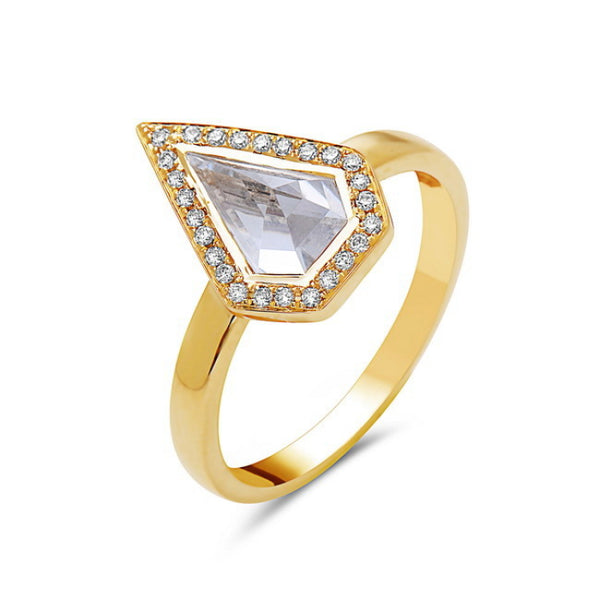 14K Yellow Gold Diamond & White Topaz Ring