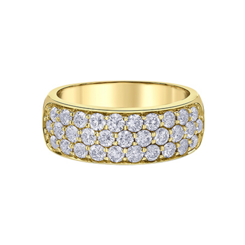 10K Yellow Gold 1.003ctw Diamond Wide Three Row Band
