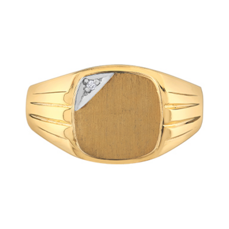 10K Yellow & White Gold .01ct Diamond Signet Ring