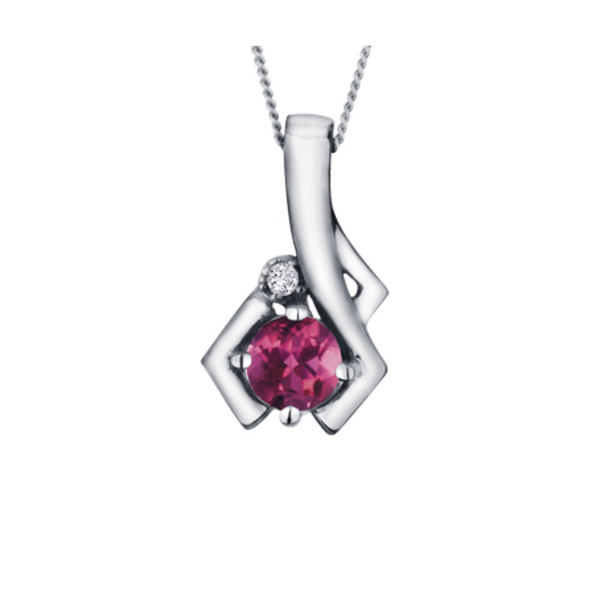 10K White Gold 4mm Ruby Pendant & .01ct Diamond Pendant Chain