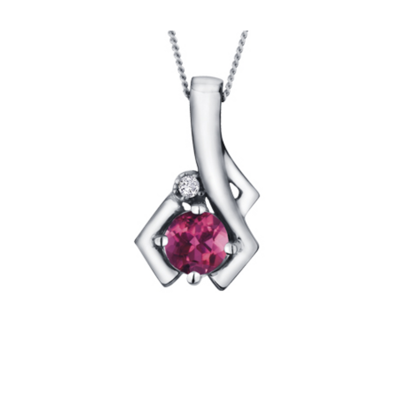 10K White Gold 4mm Ruby Pendant & .01ct Diamond Pendant Chain