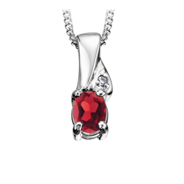 10K White Gold 5x4mm Oval Garnet & .005ct Diamond Pendant on Chain