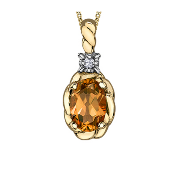 10K Yellow Gold 6x4mm Citrine & .01ct Diamond Pendant on Chain