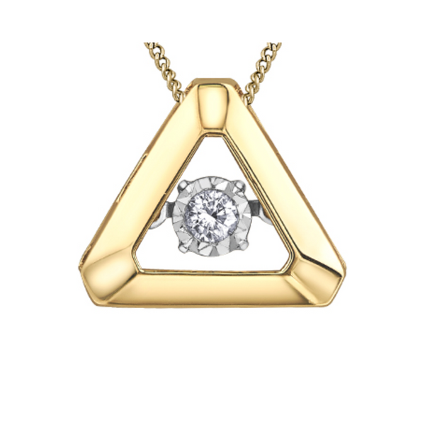 10K Yellow Gold .05ct Diamond Pulse Triangle Pendant with Chain