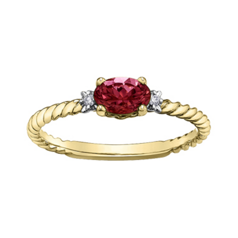 10K Yellow Gold 5x3mm Garnet & .02ctw Diamond Ring
