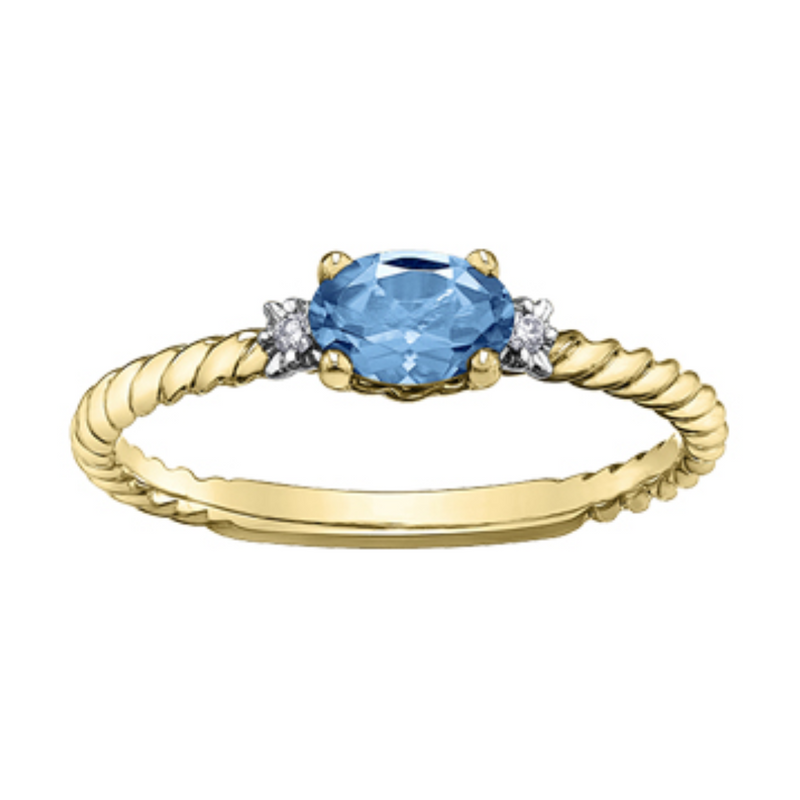 10K Yellow Gold 5x3mm Blue Topaz & .02ctw Diamond Ring
