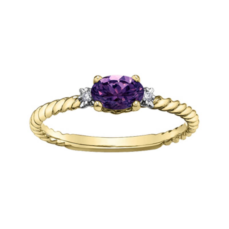 10K Yellow Gold 5x3mm Amethyst & .02ctw Diamond Ring