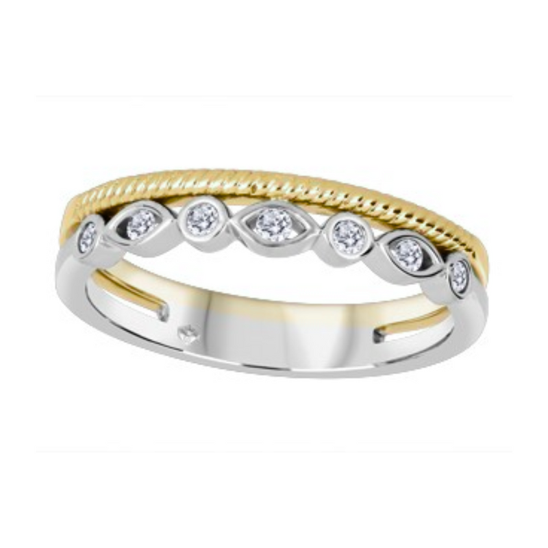 10K Yellow & White Gold .105ctw Diamond Stackable Band