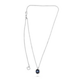 18K White Gold .23ctw Diamond Halo Oval Natural Sapphire Pendant on Chain