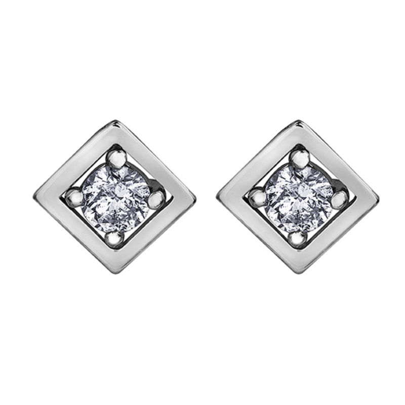 10K White Gold .08ctw Diamond Square Stud Earrings