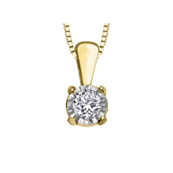 10K Yellow Gold Round Brilliant .03ct Illusion Diamond Pendant with Chain