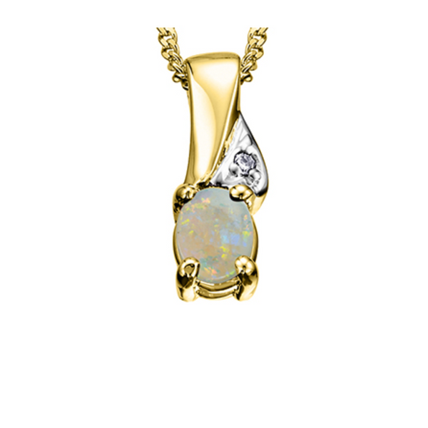 10K Yellow Gold 5x4mm Opal & .005ct Diamond Pendant with Chain