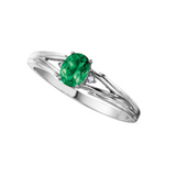 10K White Gold 4x3mm Oval Emerald & .015ctw Diamond Ring