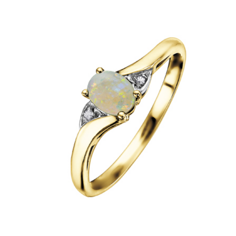 10K Yellow Gold 5x4mm Oval Opal & .01ctw Diamond Ring