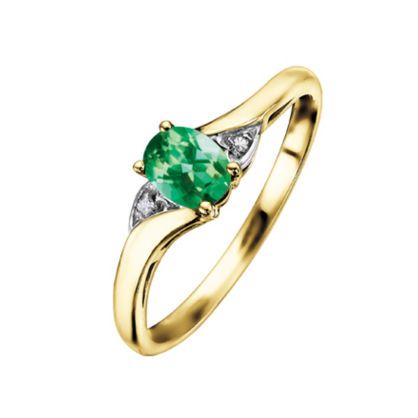 10K Yellow Gold 4x3mm Oval Emerald & .01ctw Diamond Ring