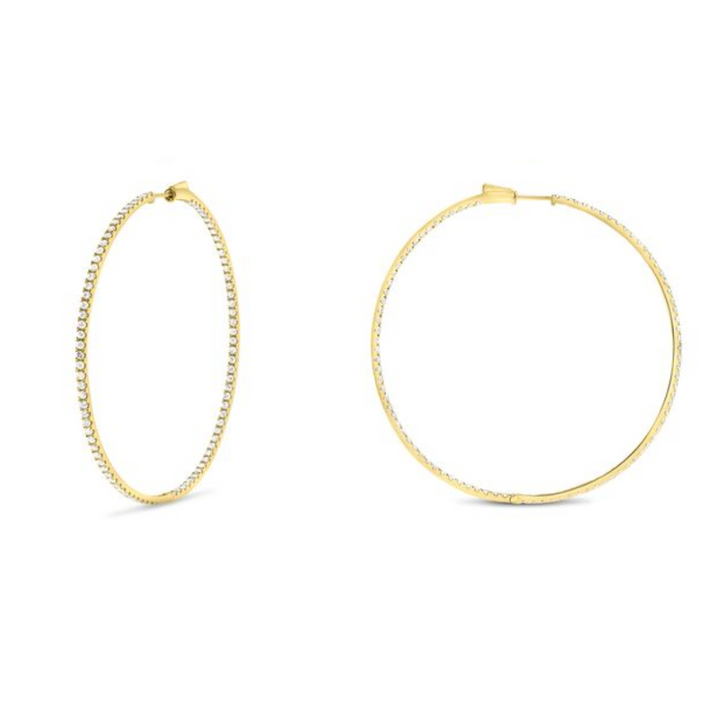 14K Yellow Gold 2.00ctw Diamond in out 2" Hoops