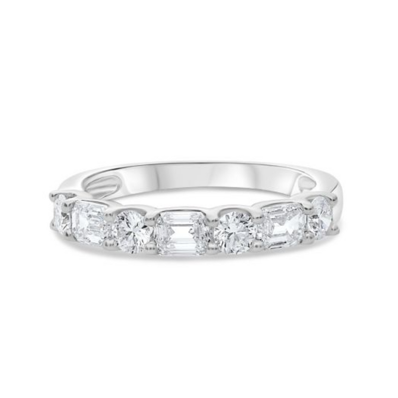 14K White Gold 1.30ctw Round Brilliant & Emerald Cut Diamond Band