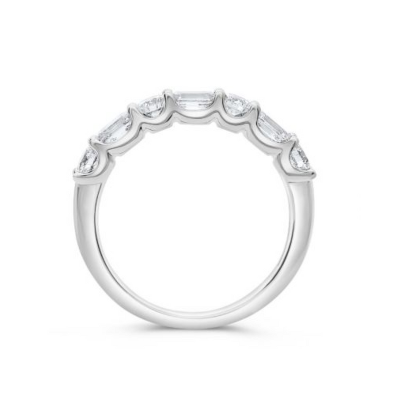 14K White Gold 1.30ctw Round Brilliant & Emerald Cut Diamond Band