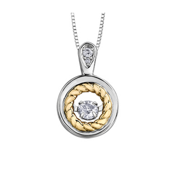 10K Yellow and White Gold .092ctw Diamond Pulse Pendant with Chain