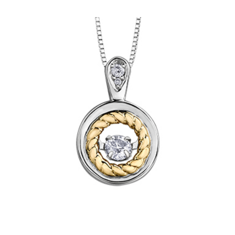 10K Yellow and White Gold .092ctw Diamond Pulse Pendant with Chain